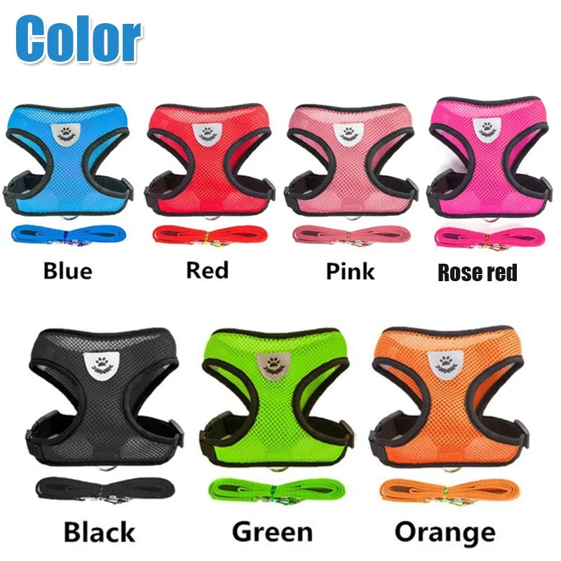 Breathable Mesh Pet Harness With Leash – Reflective Vest