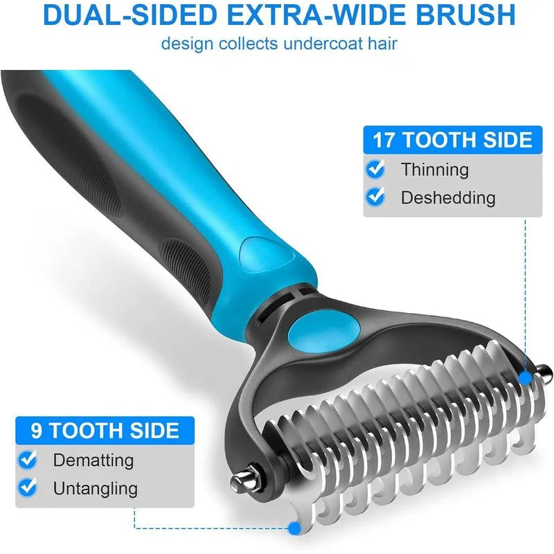 2-in-1 Pet Deshedding Brush With Dual-Sided Dematting Comb