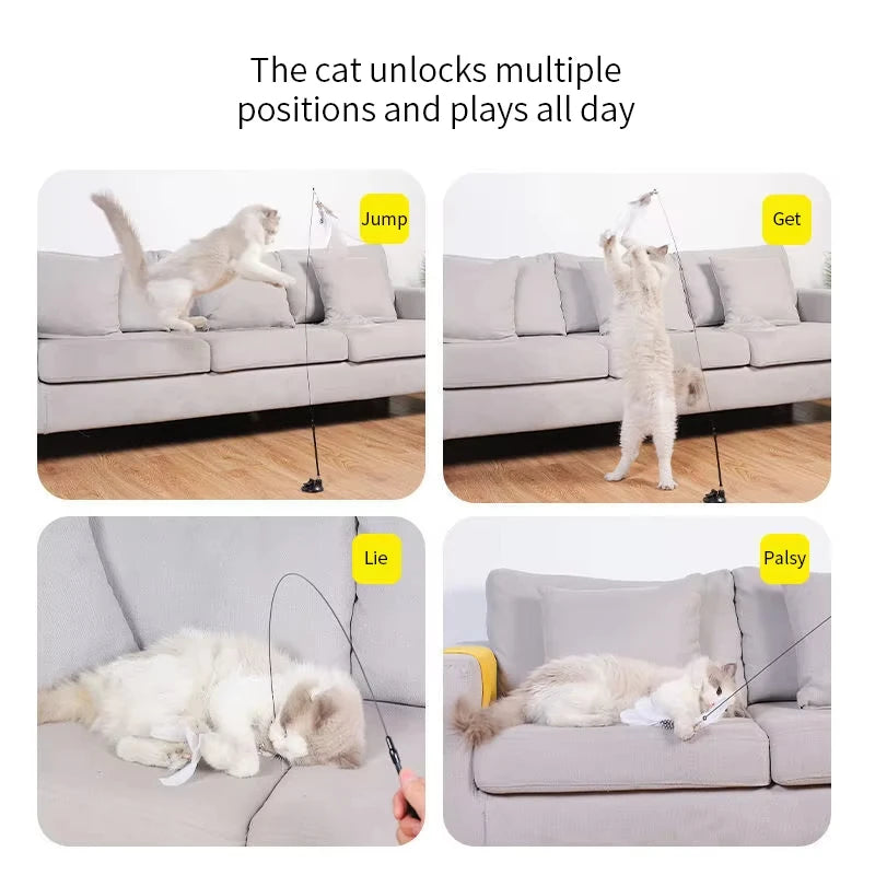Interactive Feather Cat Wand Toy With Suction Cup