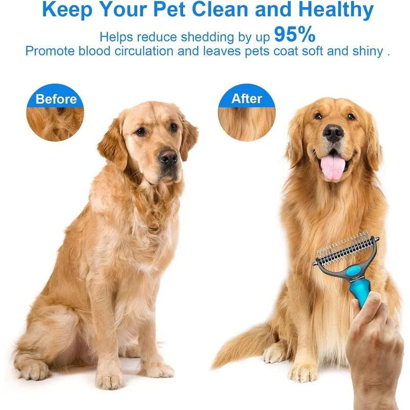 2-in-1 Pet Deshedding Brush With Dual-Sided Dematting Comb