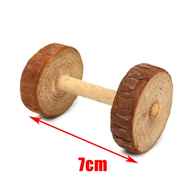 Style 6 Color Wooden Chew Toys For Small Pets – Roller, Bell & Dumbbell