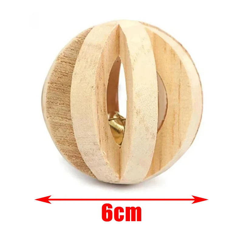 Style 3 Color Wooden Chew Toys For Small Pets – Roller, Bell & Dumbbell
