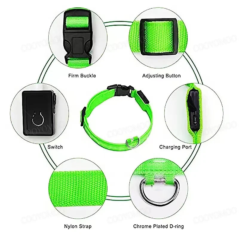 Coleira LED Recarga USB para Cães Antiperda Noturna