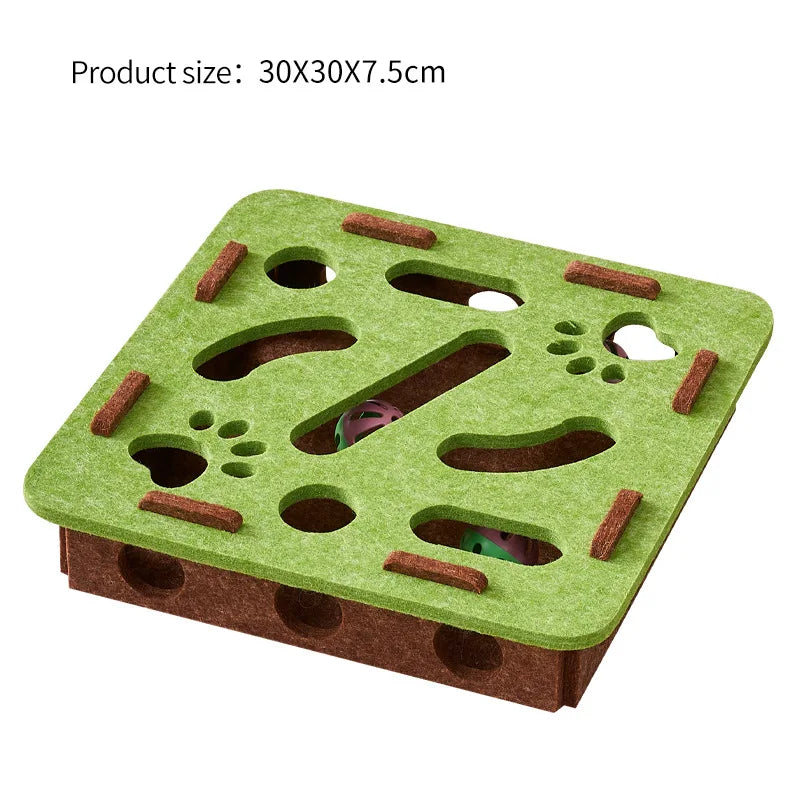 Green-square Color Interactive Felt Cat Puzzle Box Toy With Tunnel Maze