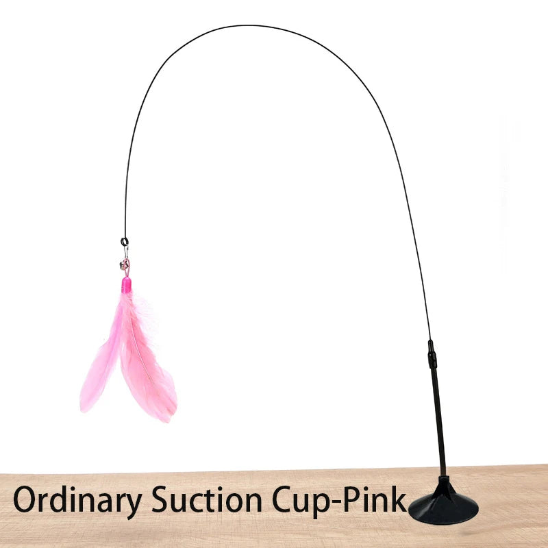 Ordinary Pink Color Interactive Feather Cat Wand Toy With Suction Cup