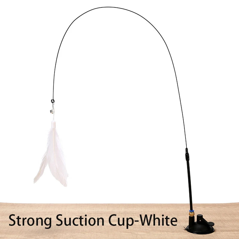 Strong suction White Color Interactive Feather Cat Wand Toy With Suction Cup