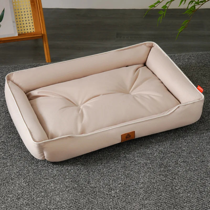 Square khaki Color Corduroy Pet Sofa Bed – Cozy Cushion for Dogs and Cats
