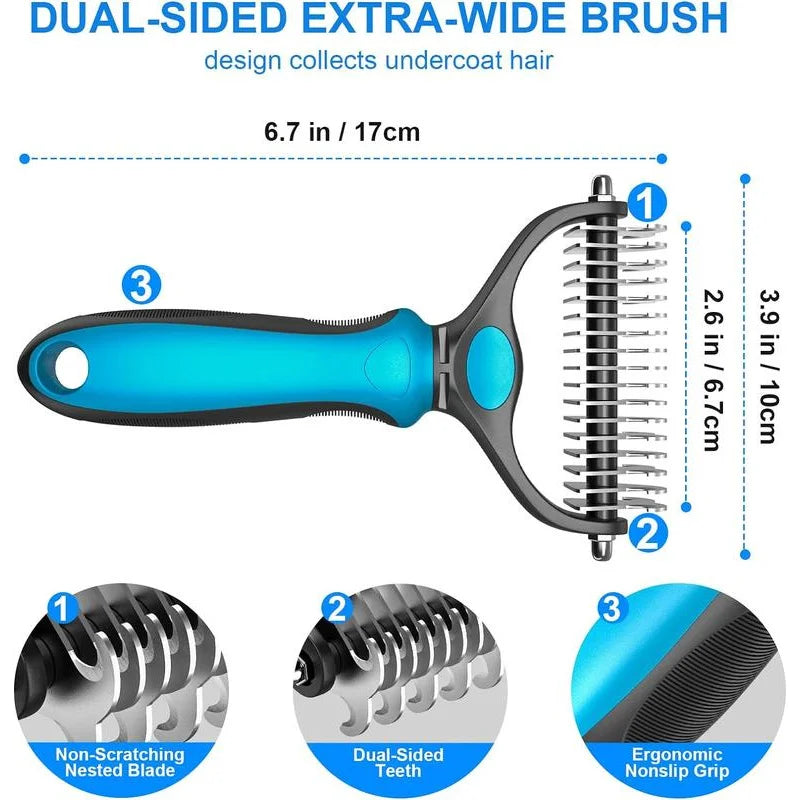 2-in-1 Pet Deshedding Brush With Dual-Sided Dematting Comb