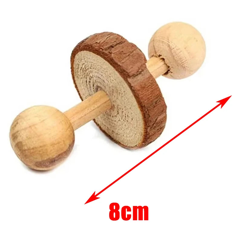 Style 7 Color Wooden Chew Toys For Small Pets – Roller, Bell & Dumbbell
