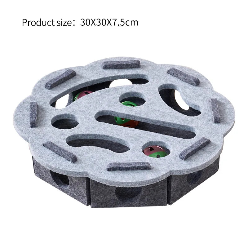 Gray-round Color Interactive Felt Cat Puzzle Box Toy With Tunnel Maze