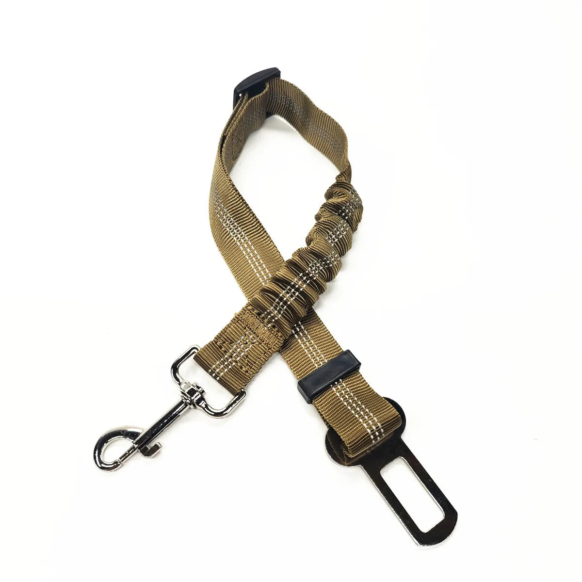 Khaki Color Adjustable Dog Car Seat Belt – Reflective, Shock-Absorbing
