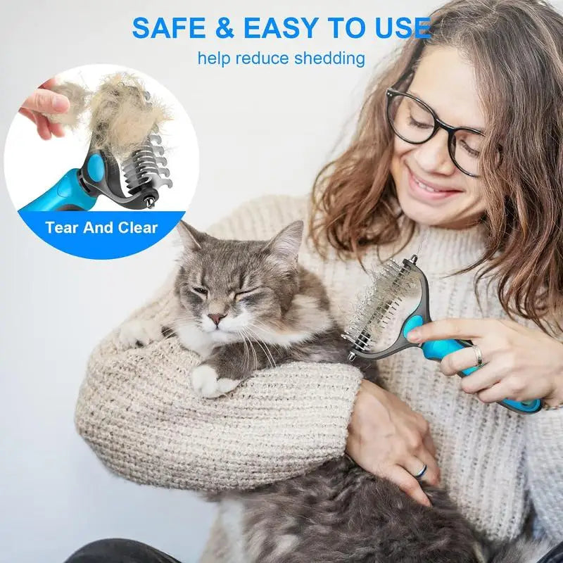2-in-1 Pet Deshedding Brush With Dual-Sided Dematting Comb