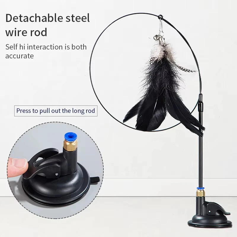 Interactive Feather Cat Wand Toy With Suction Cup