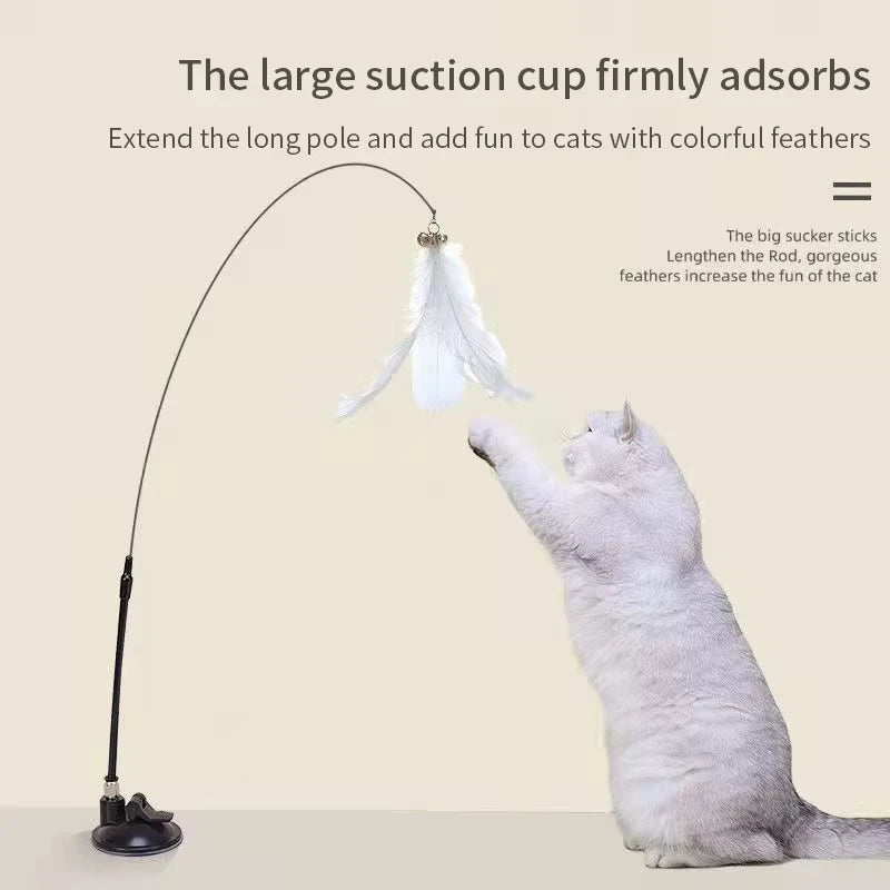 Interactive Feather Cat Wand Toy With Suction Cup