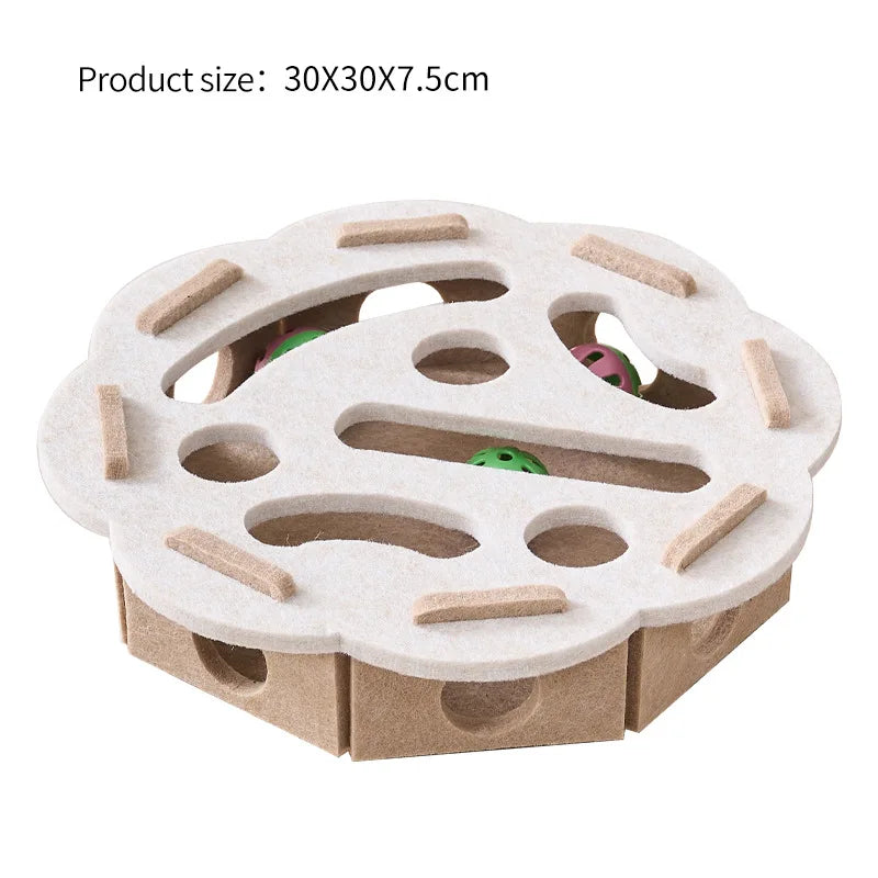 White-round Color Interactive Felt Cat Puzzle Box Toy With Tunnel Maze