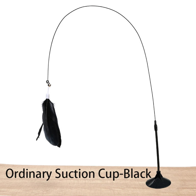 Ordinary Black Color Interactive Feather Cat Wand Toy With Suction Cup