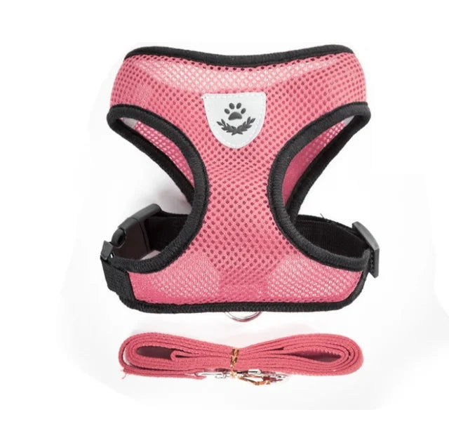 Pink Color Breathable Mesh Pet Harness With Leash – Reflective Vest