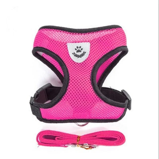 rose Color Breathable Mesh Pet Harness With Leash – Reflective Vest