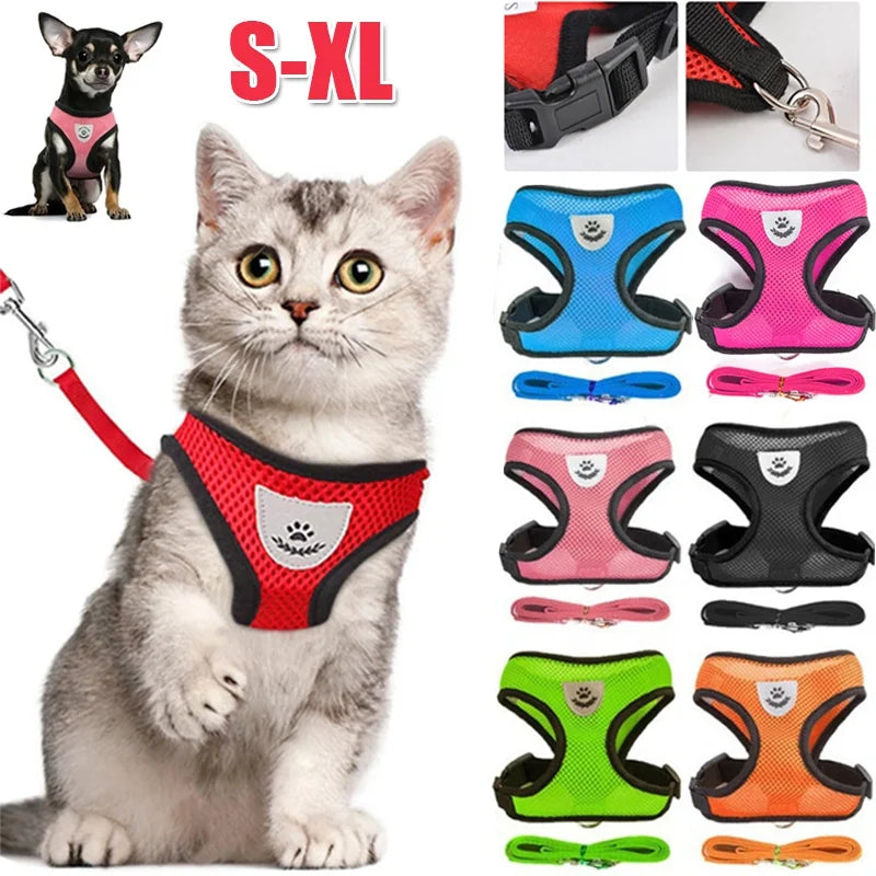 Breathable Mesh Pet Harness With Leash – Reflective Vest