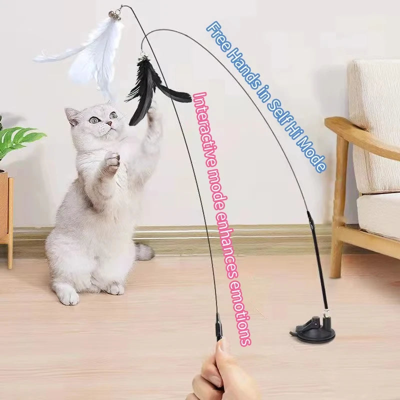 Interactive Feather Cat Wand Toy With Suction Cup