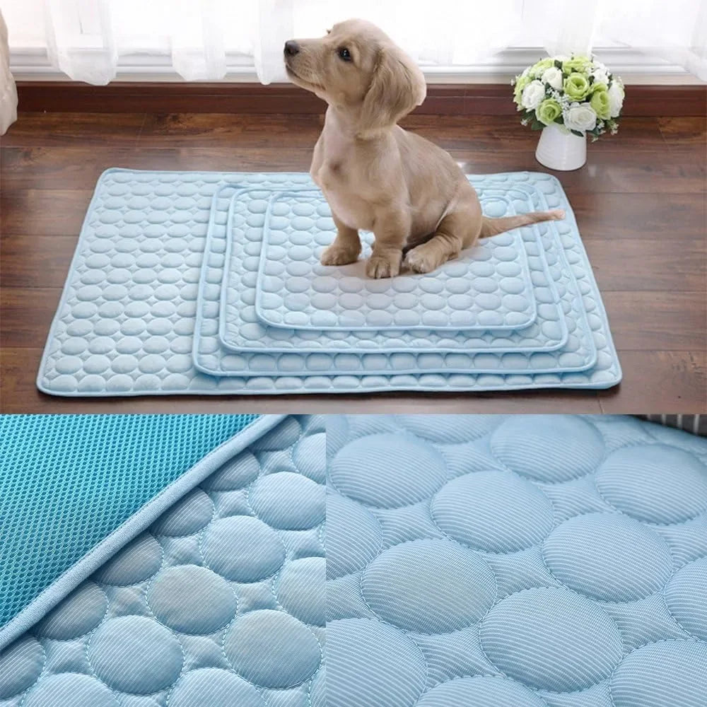 Summer Cooling Pet Mat Bed – Breathable Ice Silk Pad