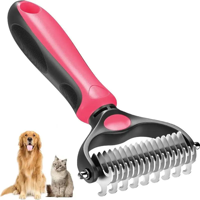pink-02 Color 2-in-1 Pet Deshedding Brush With Dual-Sided Dematting Comb