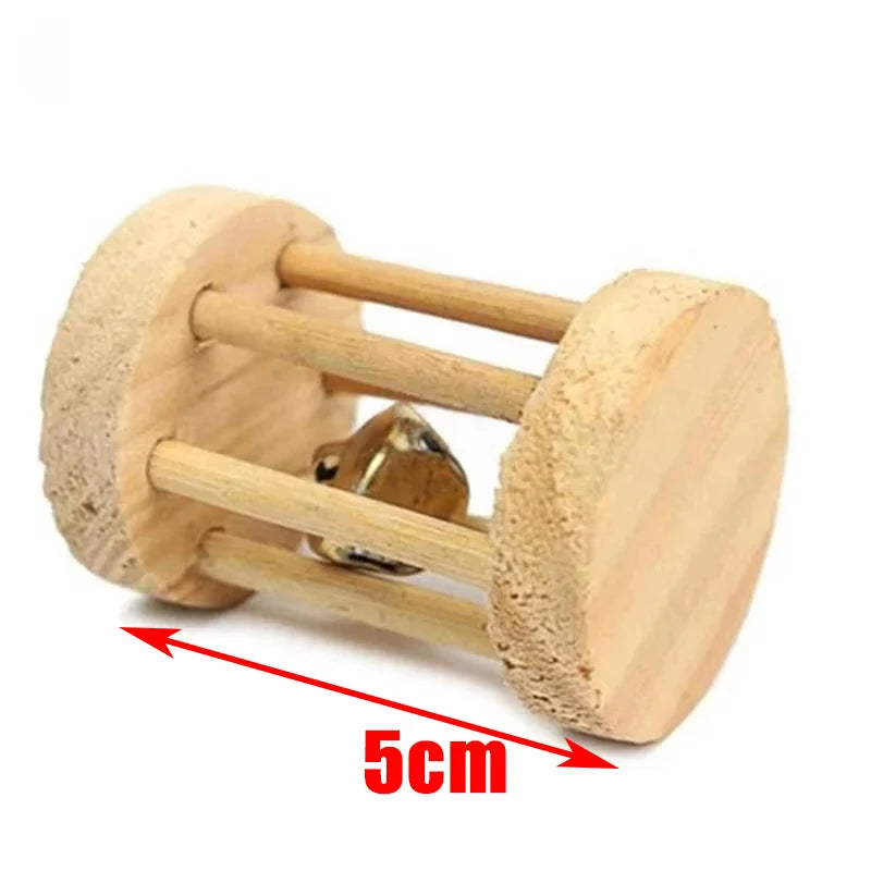 Style 4 Color Wooden Chew Toys For Small Pets – Roller, Bell & Dumbbell