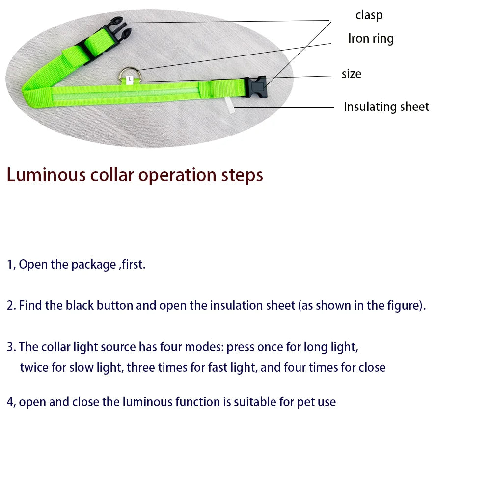 LED Light-Up Dog Collar – Nylon Night Safety Collar
