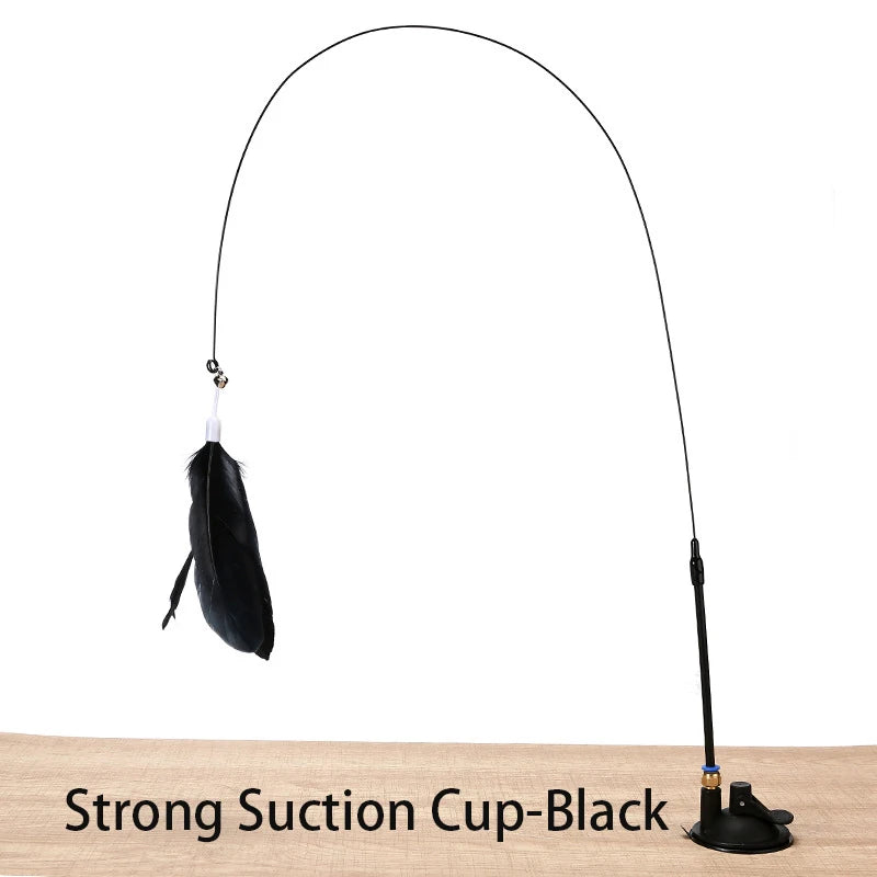 Strong suction Black Color Interactive Feather Cat Wand Toy With Suction Cup