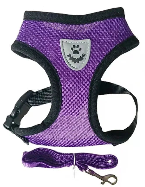PURPLE Color Breathable Mesh Pet Harness With Leash – Reflective Vest