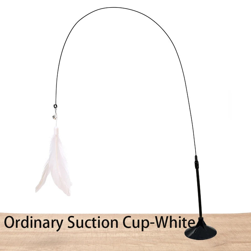 Ordinary White Color Interactive Feather Cat Wand Toy With Suction Cup