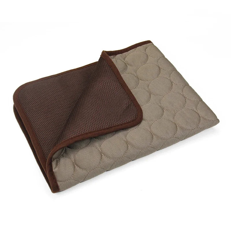 brown Color Summer Cooling Pet Mat Bed – Breathable Ice Silk Pad
