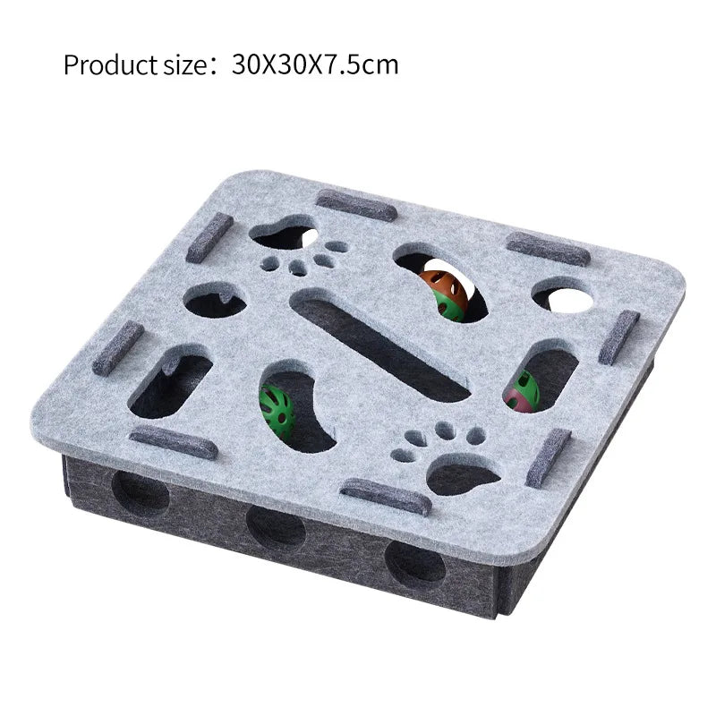 Gray-square Color Interactive Felt Cat Puzzle Box Toy With Tunnel Maze