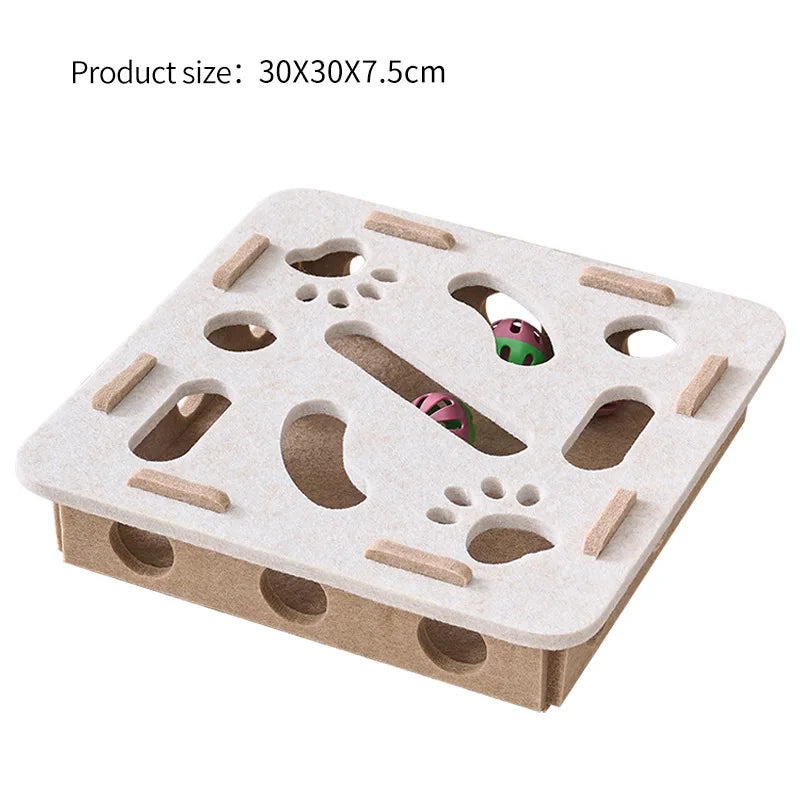 White-square Color Interactive Felt Cat Puzzle Box Toy With Tunnel Maze