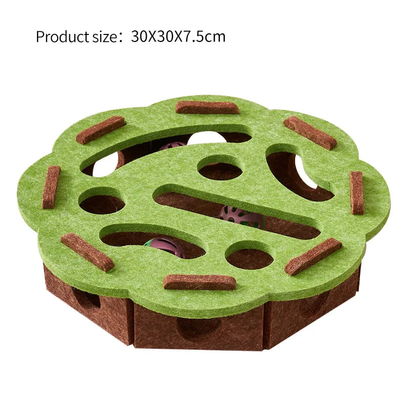 Green-round Color Interactive Felt Cat Puzzle Box Toy With Tunnel Maze