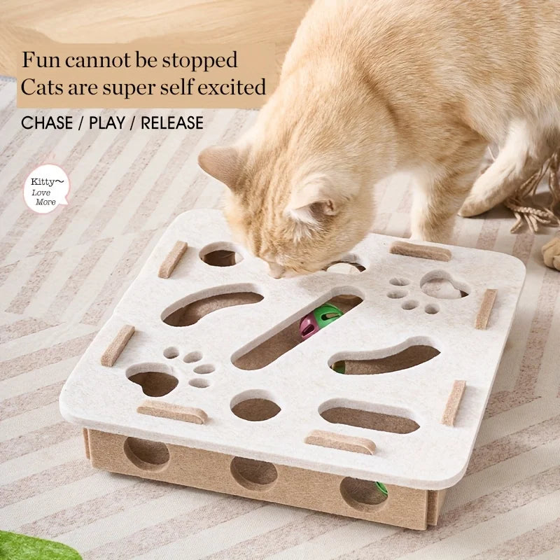 Interactive Felt Cat Puzzle Box Toy With Tunnel Maze