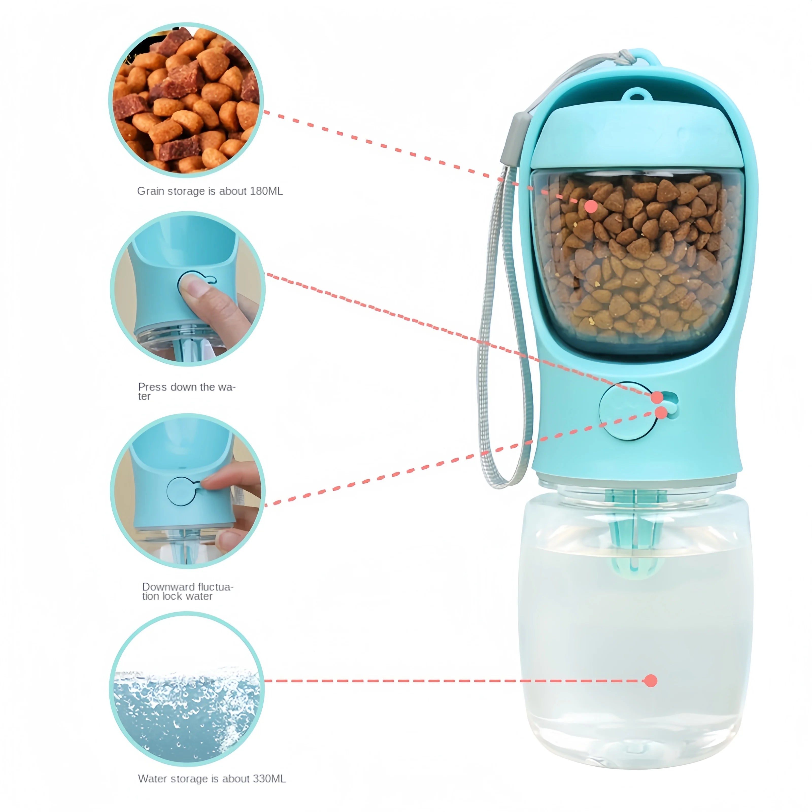 Portable Dog Water Bottle With Food Storage Bowl