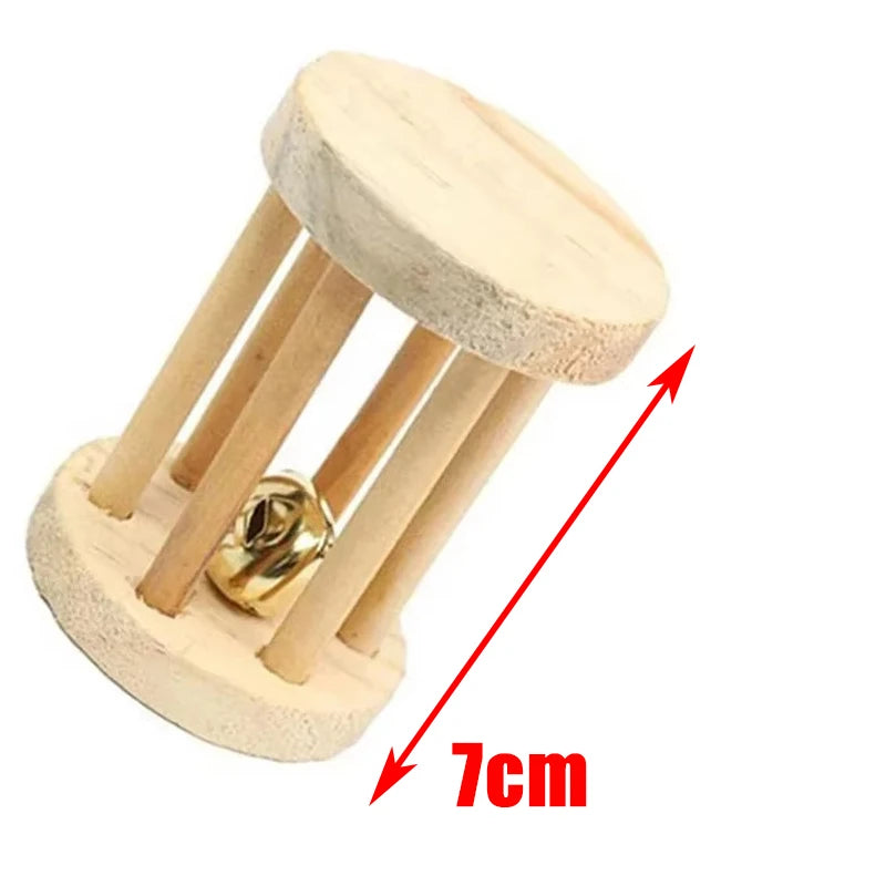 Style 5 Color Wooden Chew Toys For Small Pets – Roller, Bell & Dumbbell