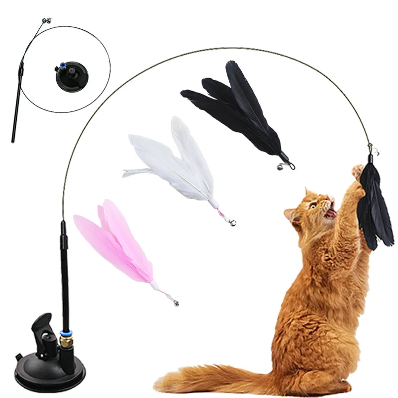 Interactive Feather Cat Wand Toy With Suction Cup