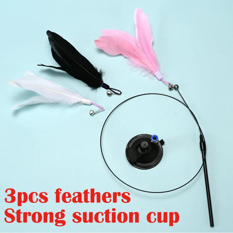 Strong suction set Color Interactive Feather Cat Wand Toy With Suction Cup